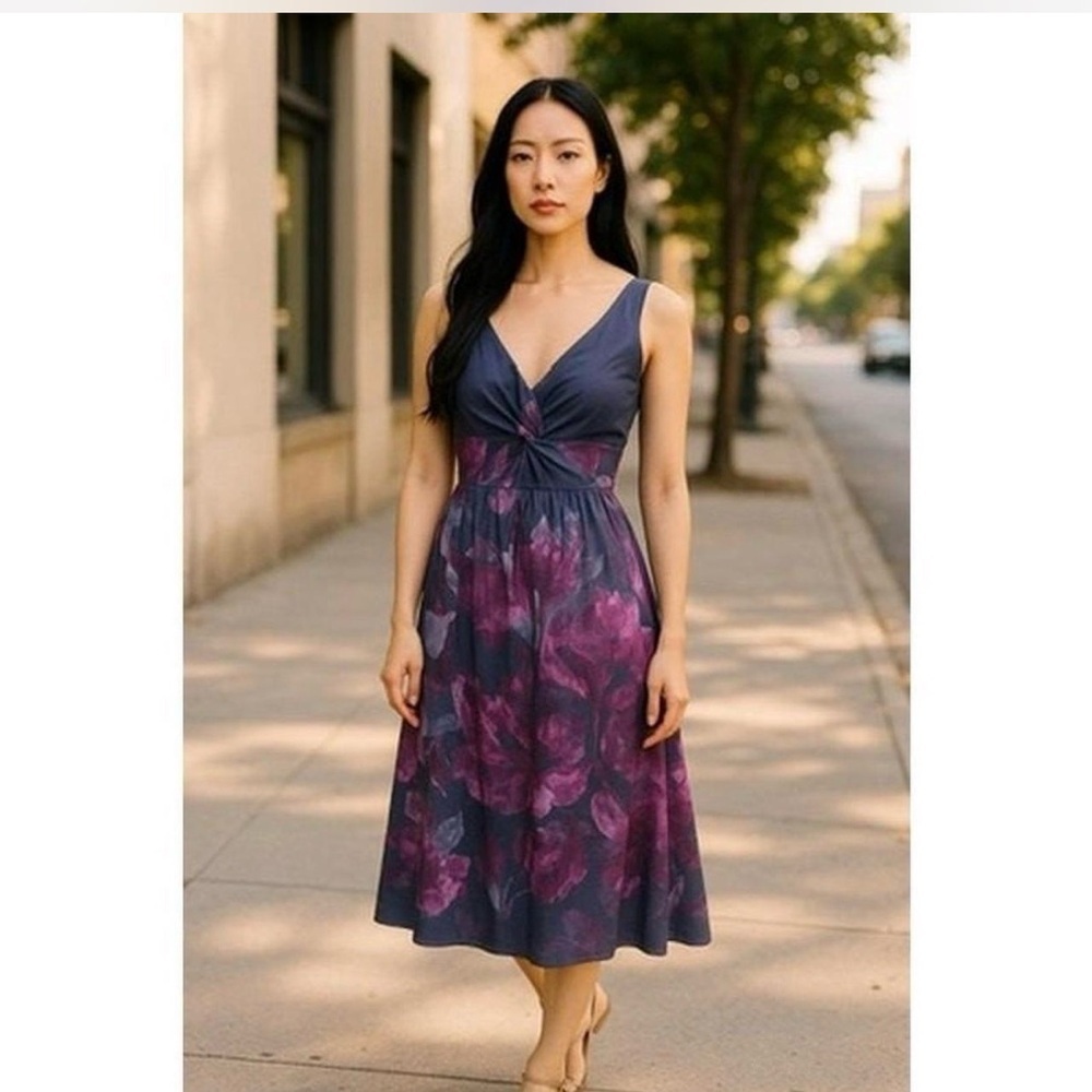 Neiman Marcus Purple Floral Midi Dress